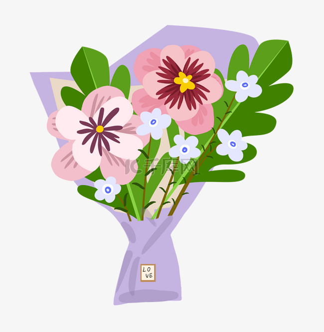 手绘紫色包装花束插画