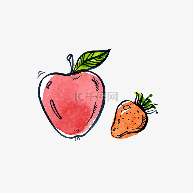 矢量水彩彩绘苹果草莓素材