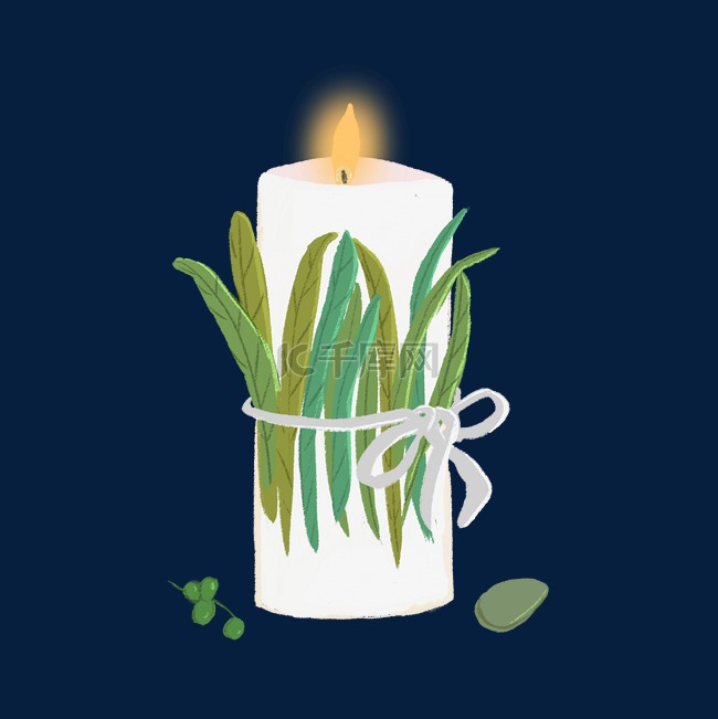 清新卡通植物点缀装饰的白色蜡烛