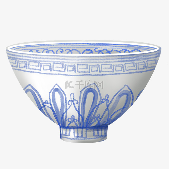 手绘青花瓷碗插画