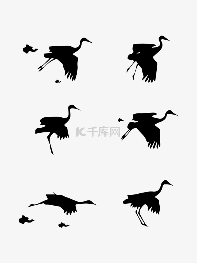 中国风仙鹤剪影元素图组矢量