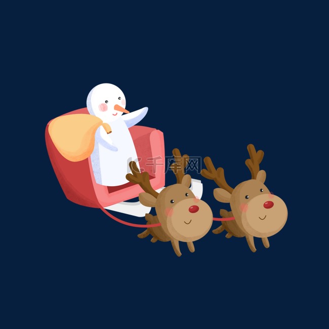 圣诞节坐雪橇的小雪人
