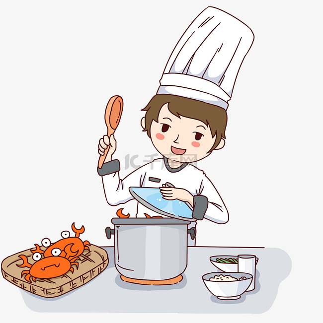 手绘高级厨师螃蟹插画