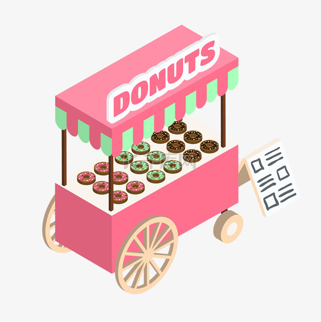 2.5d粉色的快餐车插画