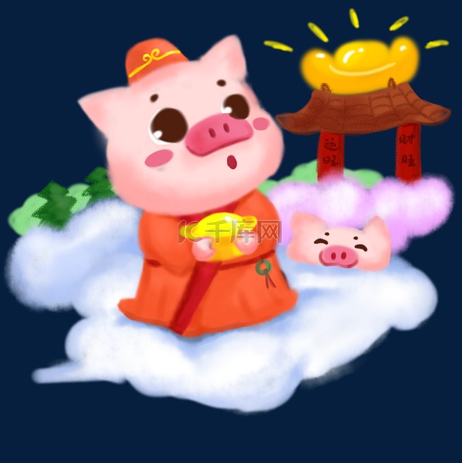 猪年卡通手绘风金猪