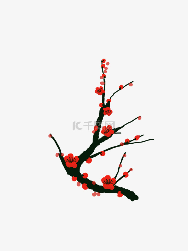 手绘中国风水墨红色梅花元素