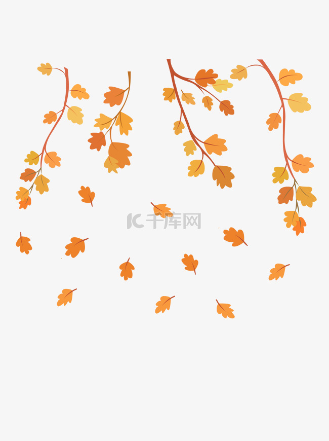 手绘植物秋天落叶漂浮素材