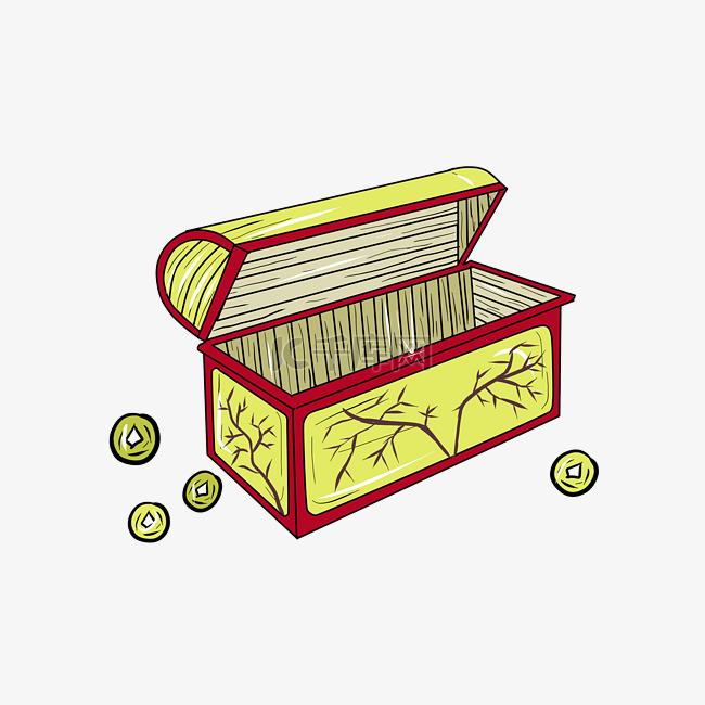 黄色金币木质宝箱