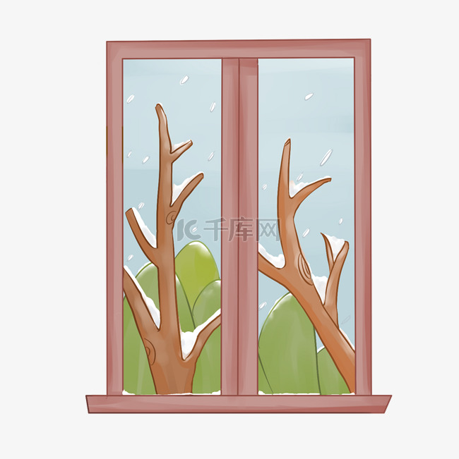 冬季窗外的雪景插图