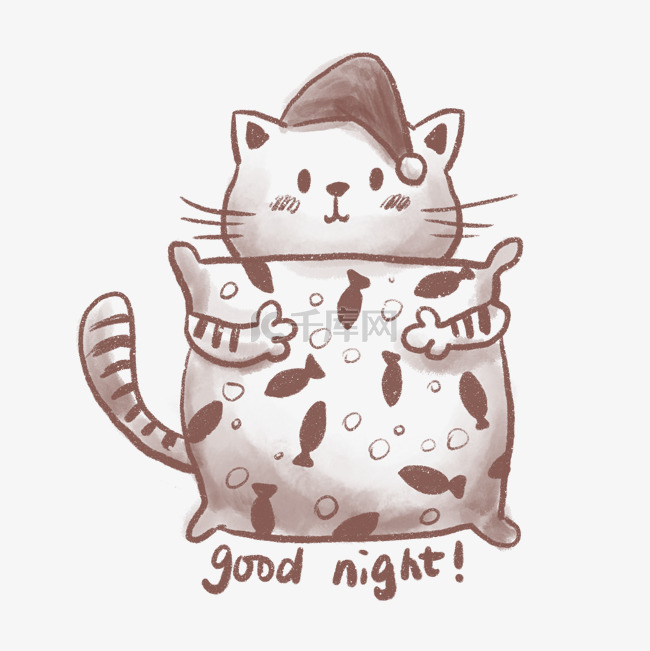 睡眠日卡通手绘抱枕头的猫咪PN