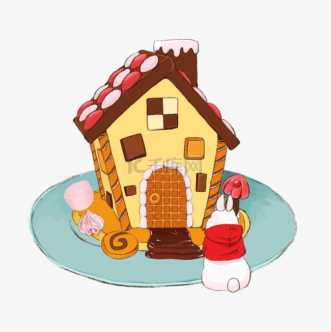 巧克力房子美食插画