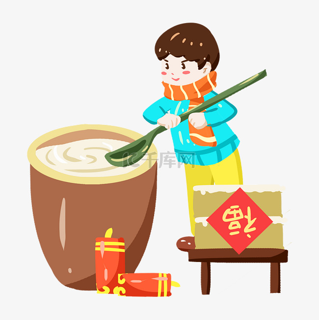 春节习俗小女孩做豆腐手绘插画