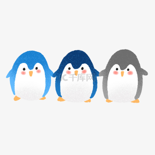 手绘可爱三只小企鹅