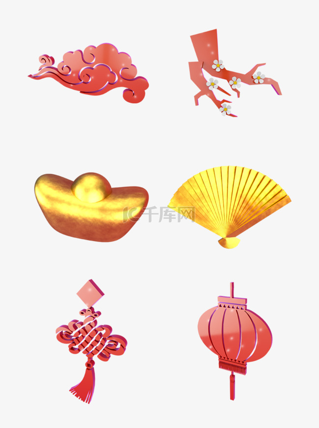 新年新春中国风微立体电商C4D