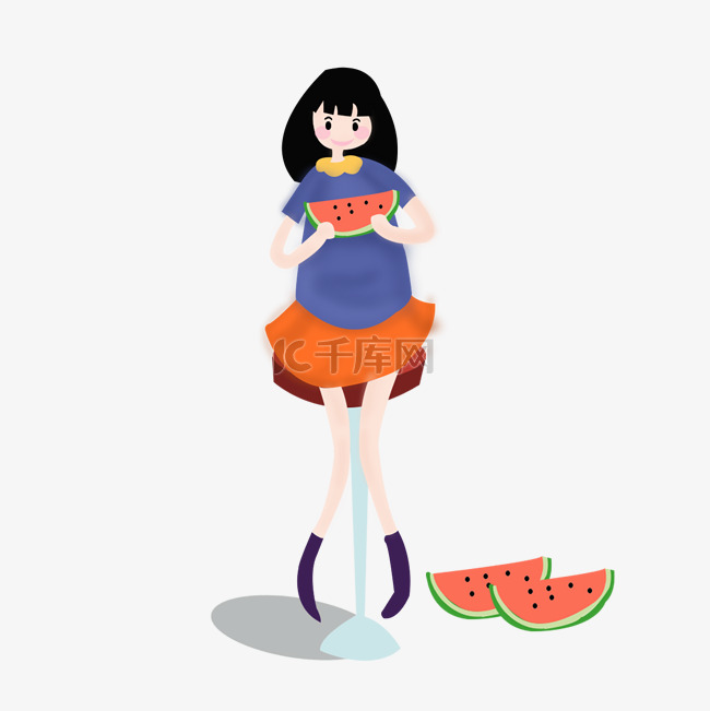 夏天女孩吃西瓜