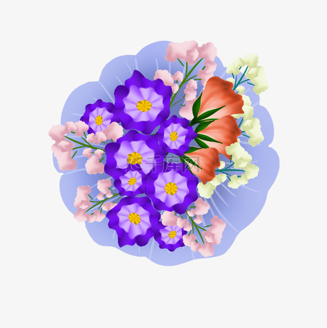 结婚婚礼紫色花束手绘插画