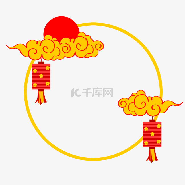 手绘新年红太阳边框