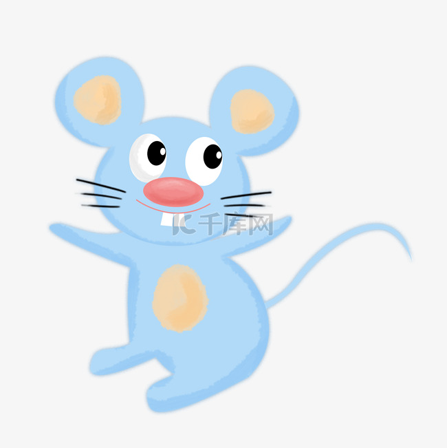 蓝色老鼠可爱卡通手绘插画psd