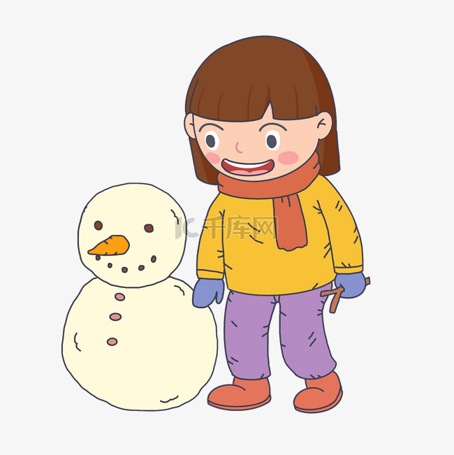 冬季冬日手绘女孩和雪人
