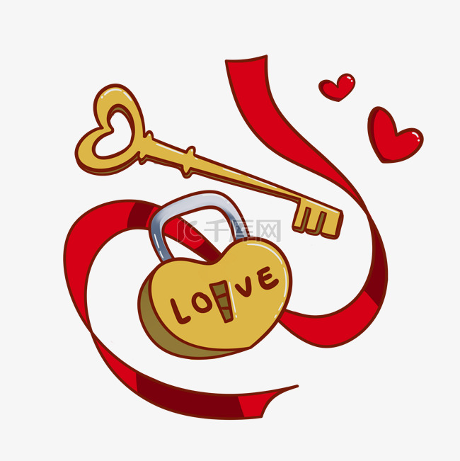 黄色爱情钥匙和锁