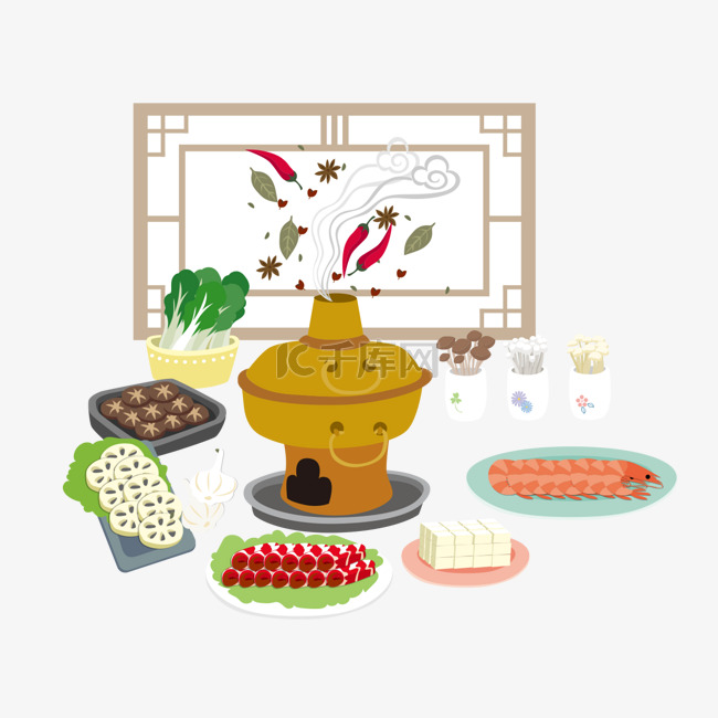 传统美食打火锅卡通插画