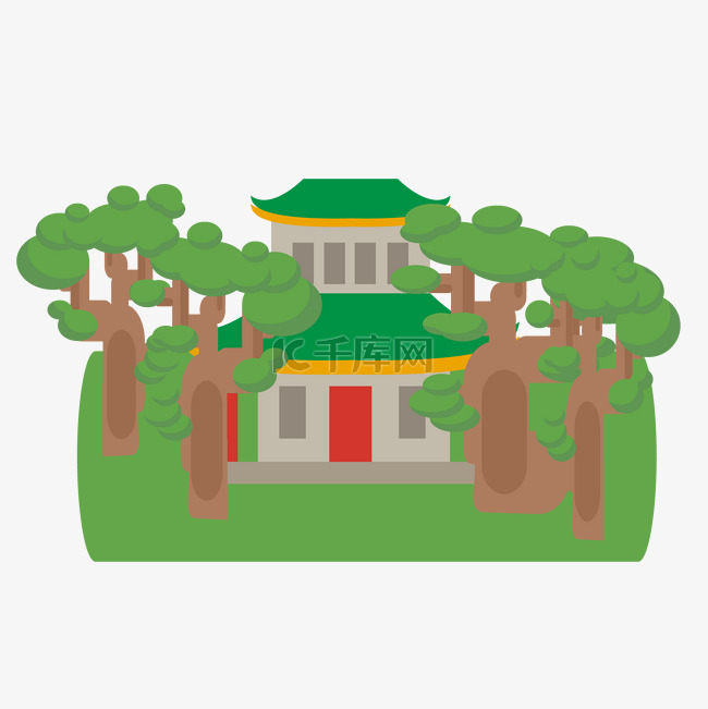 中国风寺庙主殿矢量插画PNG