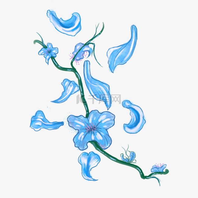 一枝蓝色的花朵免抠图