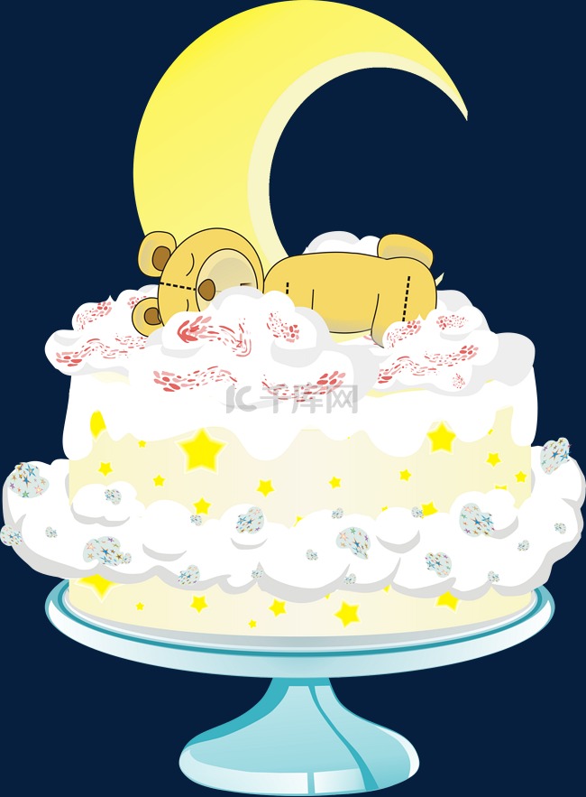 可爱熊宝宝月亮蛋糕手绘生日蛋糕