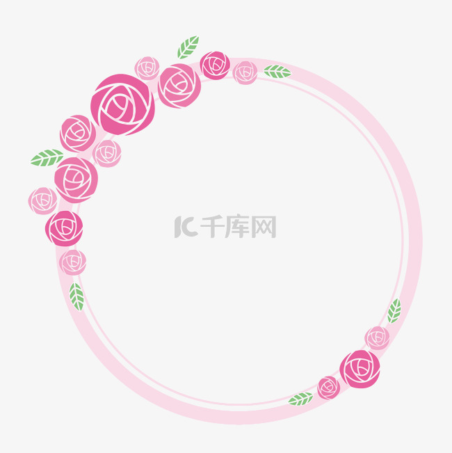 粉色玫瑰圆形清新相框设计