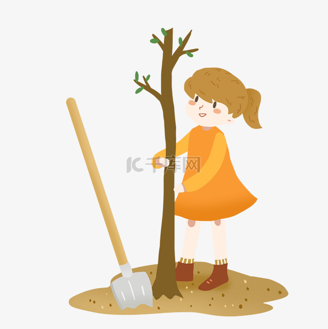 植树节种树的女孩免抠PNG素材