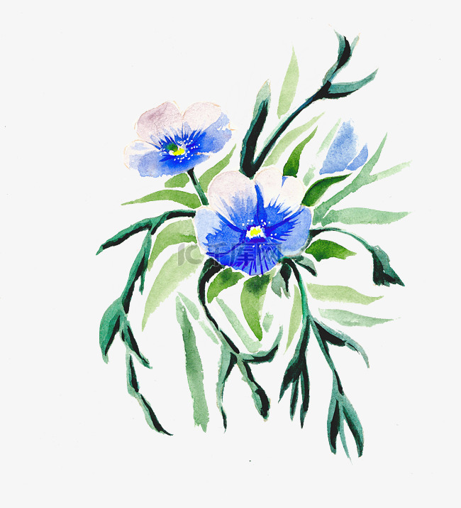 水彩手绘紫蓝色花束png