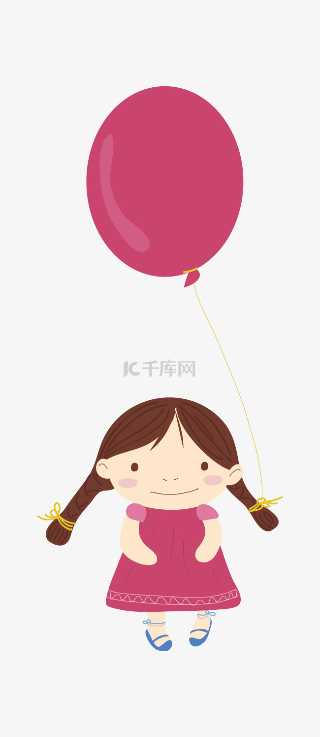 儿童节手绘小女孩和气球