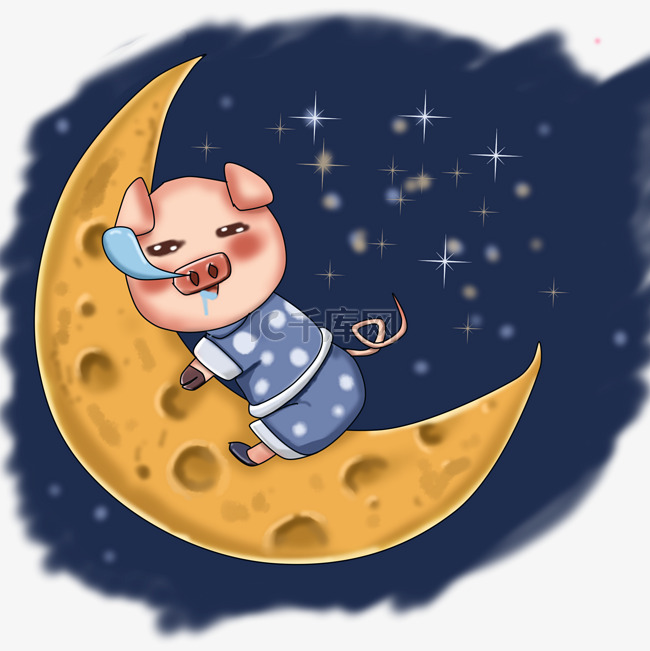 动漫厚涂睡眠日猪猪睡在月亮上了