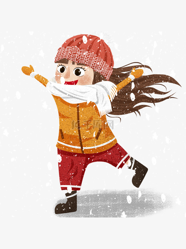 卡通可爱大雪中奔跑的女孩可商用