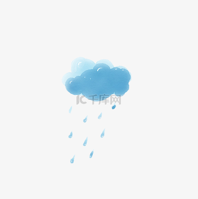 手绘水彩蓝色雨云
