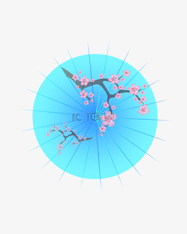 矢量卡通蓝色油纸伞