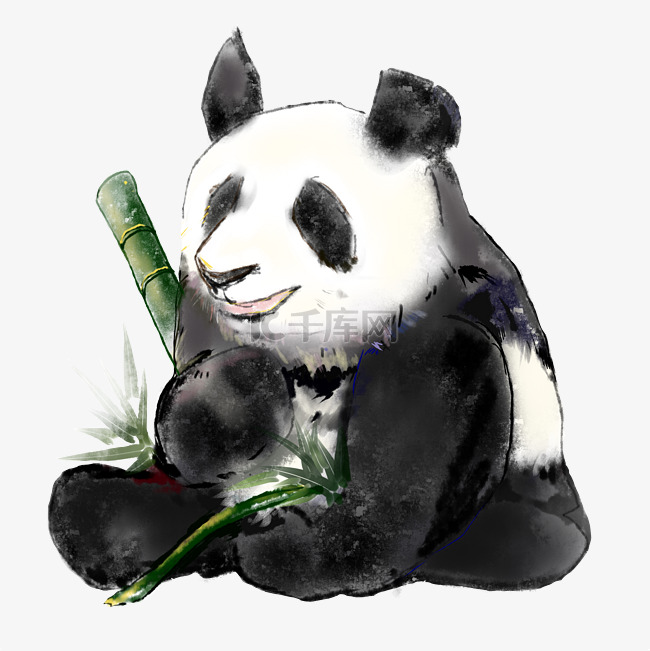 中国风水墨熊猫手绘插画