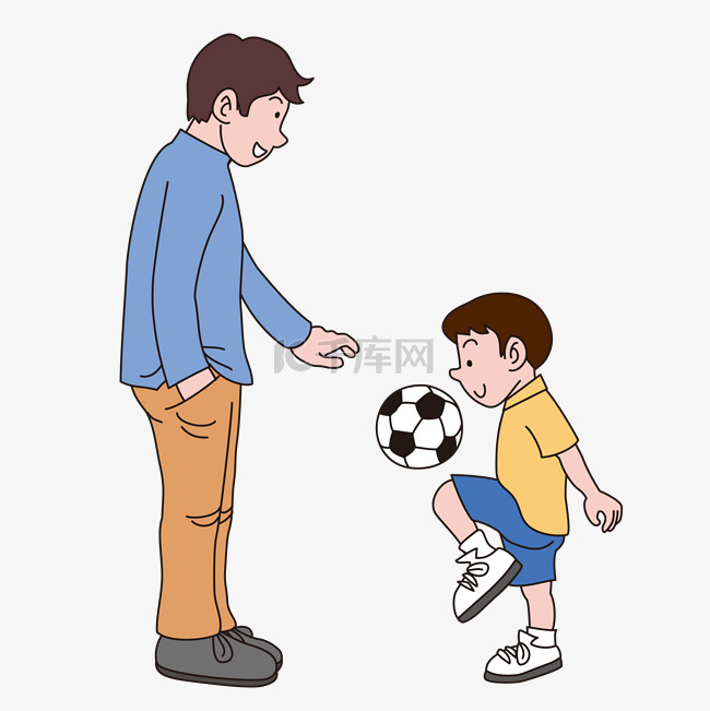 父亲节彩色卡通手绘踢足球