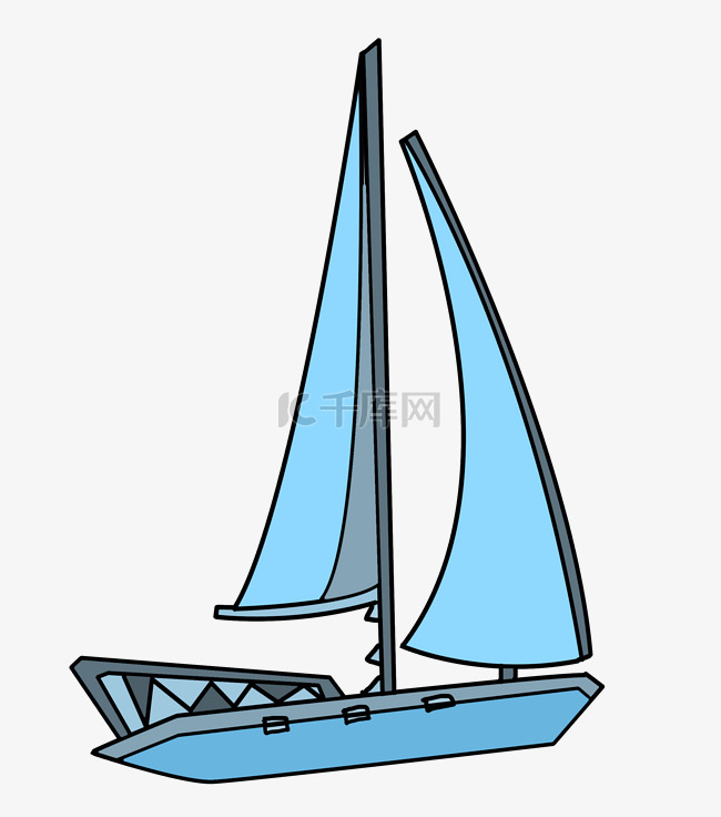 手绘蓝色帆船插画