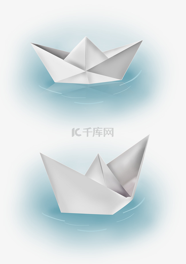 手绘白色折纸纸船