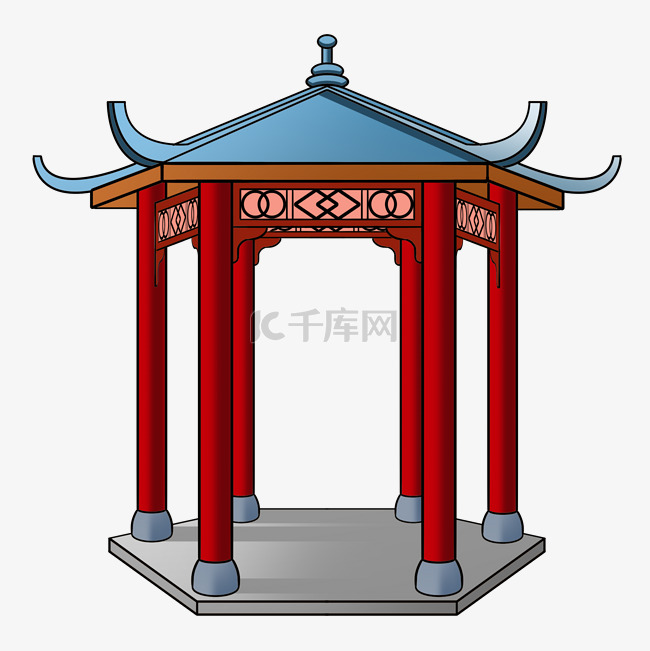 中国风古代亭子建筑手绘设计