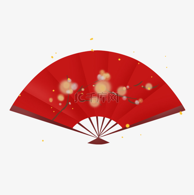 农历新年红色梅花折扇子装饰