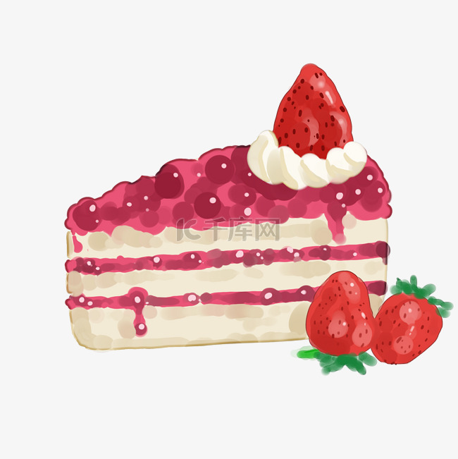 草莓蛋糕手绘卡通插画