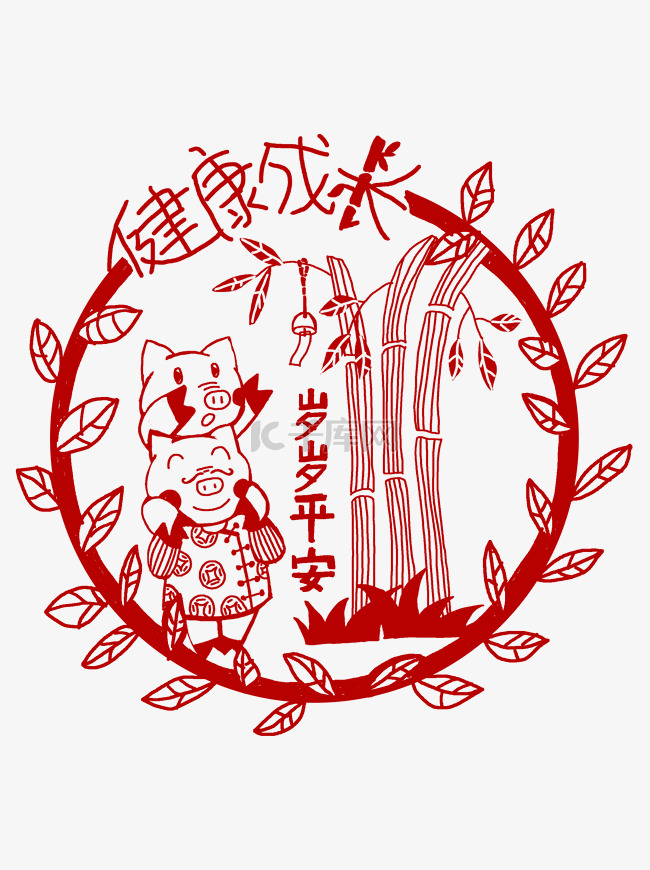 2019新年红色剪纸风可商用猪