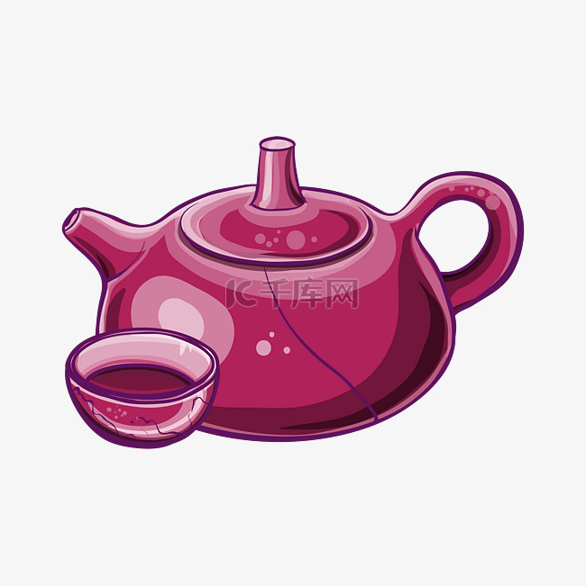 矢量手绘粉色茶壶