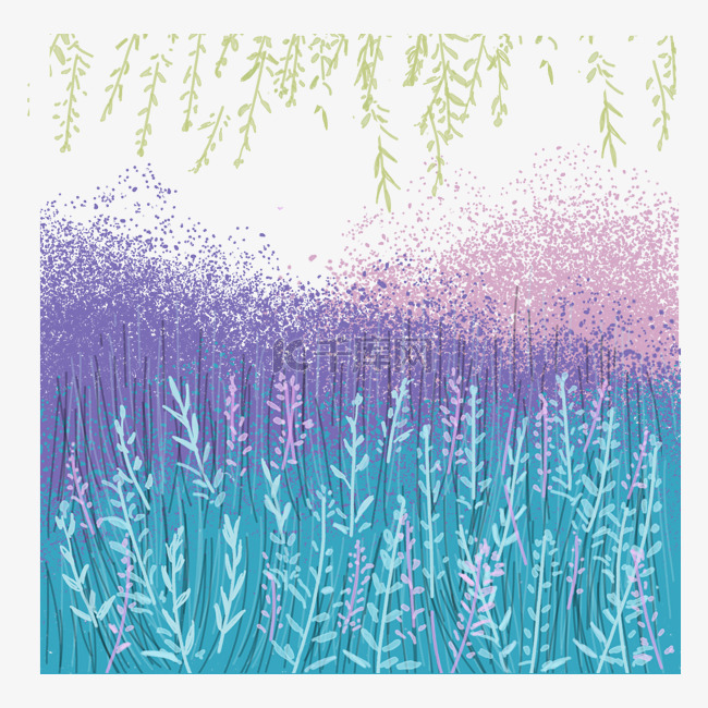 紫绿清新手绘通用风景背景装饰