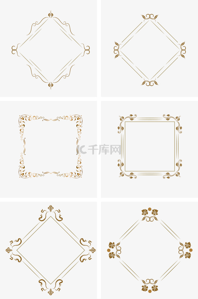 矢量图黄色花纹欧式边框套图pn