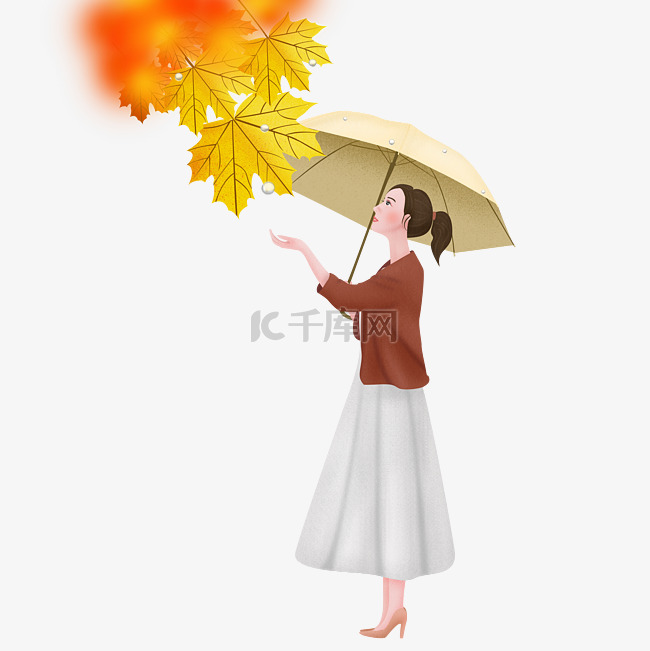 秋分秋季打伞的女孩
