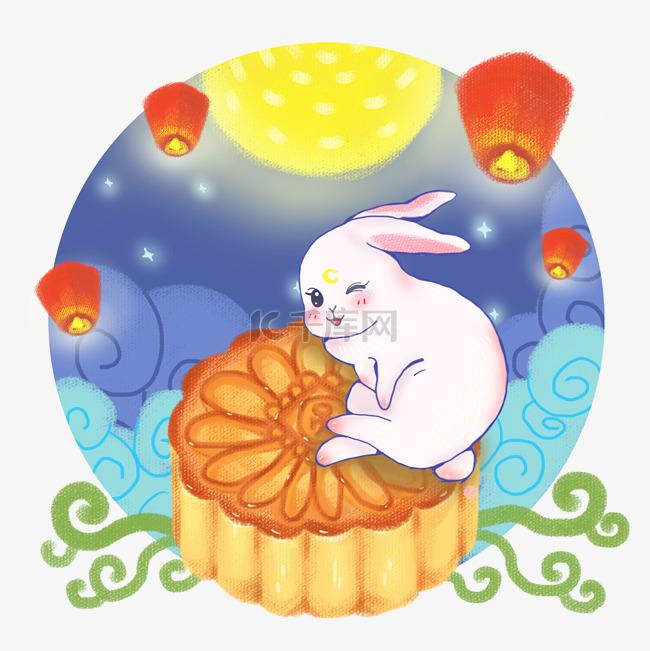 中秋节月饼和兔子
