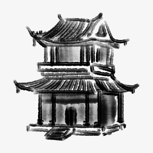 水墨中国寺庙插画